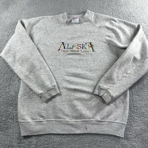 Vintage Destination Sweater Men XL Gray Alaska Crewneck ‎ Embroidered Y2K
